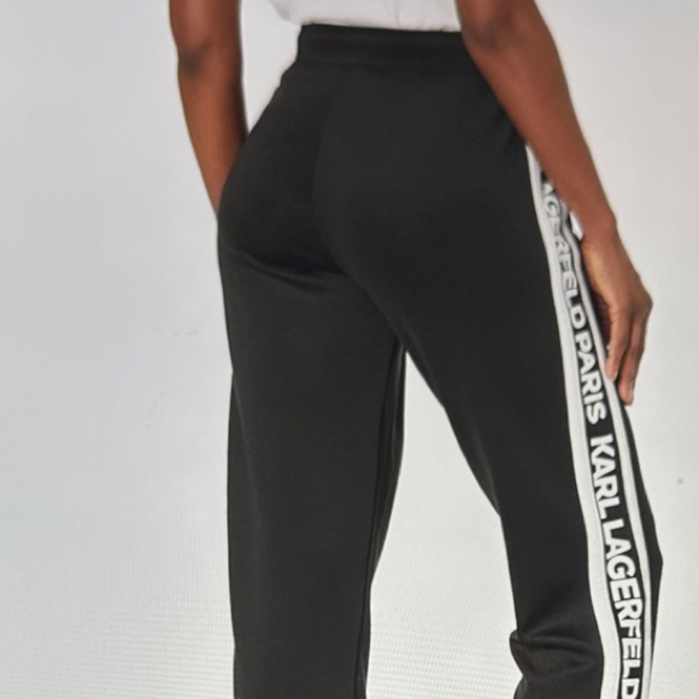 Like New! $110 Karl Lagerfeld Paris Black Joggers with White Stripes sz L - Picture 2 of 15